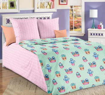 Комплект постельного белья 1,5-спальный, бязь "Люкс", детская расцветка (Кактусы)